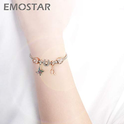 EMOSTAR Letter Charms Initial A-Z Alphabet Beads, Rose Gold 925 Sterling Silver Dangle CZ Birthstone Pendant, Gifts for European Charm Bracelet/Mothers Day/Birthday - color: Letter Q