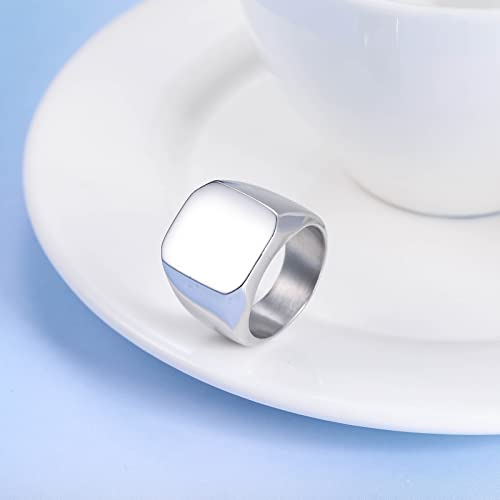 INBLUE Personalized Engraved Initial Monogram Signet Rings for Man Women Stainless Steel Rings Customize Jewelry with Ring Size Adjuster - color: Silver: Blank