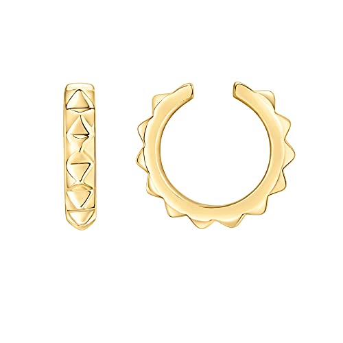 PAVOI 14K Gold Plated 925 Sterling Silver Round Huggie Ear Cuff Earrings for Women | Clip On Cartilage Cuff Earrings - style: Studded