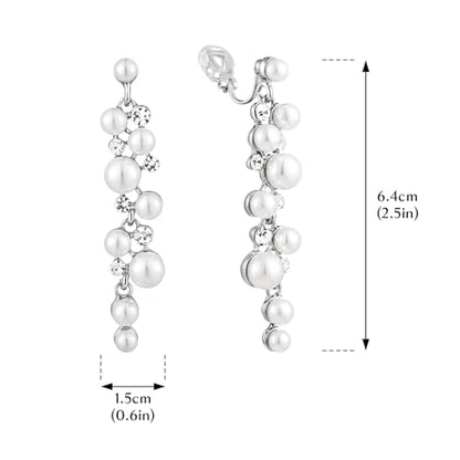Clip On Earrings Simulated Pearl Wedding Bridal Dangling Dangle Clip Earrings for Women Non-pierced - color: Silver