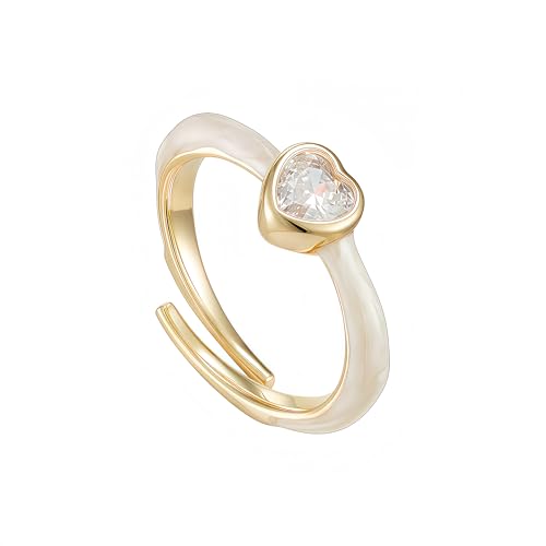 Mettclasi Women's 14K Gold Plated Stackable Ring Crystal Inlaid Dainty Trendy Cute Adjustable Open Twist Rings Jewelry Gifts - style: Heart
