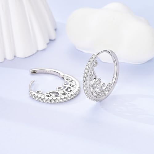 Parmuz 925 Sterling Silver Earrings Hoops for Women Ladies Simple Lightweight Twisted Medium Hoop Earrings With Cubic Zirconia Hypoallergenic Jewelry for Her - color: white