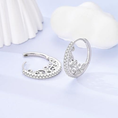 Parmuz 925 Sterling Silver Earrings Hoops for Women Ladies Simple Lightweight Twisted Medium Hoop Earrings With Cubic Zirconia Hypoallergenic Jewelry for Her - color: white