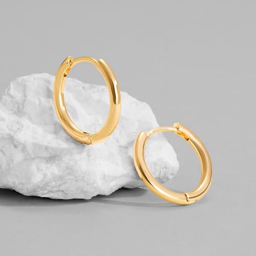 Dremmy Studios Dainty CZ Huggie Hoop Earrings 14K Gold Plated Chunky Simple Cute Thick Round Frill Bead Ball Starburst Cuff Earrings Cubic Zirconia Hoop Earrings Minimalist Personalized Gift for Her - color: Circle A