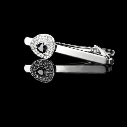 Rhinestone Triangle Tie Clip Bar for Men Silver Plated Fashion Crystal Geometric Birthstone Business Necktie Suit Shirt Tuxedo Formal Wear Brooch Dress Accessories Dainty Party Jewelry - color: Black CZ