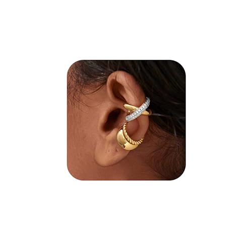MEVECCO Ear Cuffs Non Piercing 18K Gold Plated Ear Cuff Earring Sets Clip on Cartilage Cubic Zirconia Pearl Minimalist Hypoallergenic Fake Hoop Earrings Stack Women Gifts - style: 3pcs-Crossover