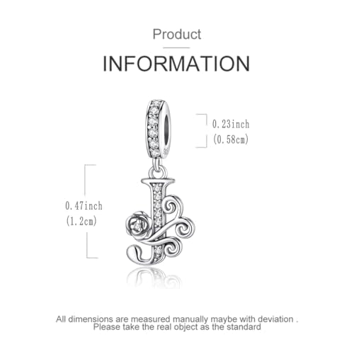 LNQOBU Complete A~Z Alphabet Charm Letter Beads, Solid 925 Sterling Silver with Cubic Stones Rose Alphabet Charm fits Pandora Bracelets Necklace Women Jewelry - color: CYT-J