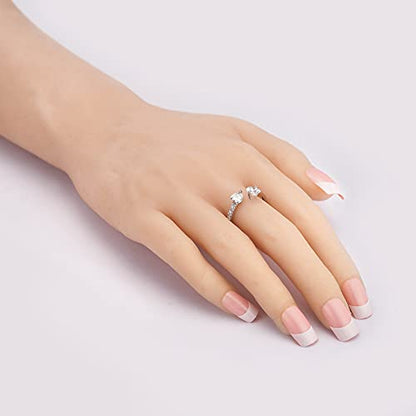 hsiyyecg Sliver/Gold Plated Double Heart Eternity Ring Shiny Cubic Zirconia Crystal Engagement Wedding Band Promise Ring Open Adjustable Statement Rings for Women(Sliver) - color: silver