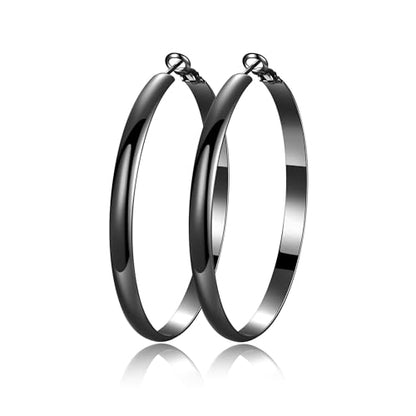 EXGOX 5mm Wide Gold Hoop Earrings for Women,Sterling Silver Hoop Earrings Large Silver Hoop Earrings Hypoallergenic Lightweight 14K Real Gold Plated Big Hoop Earrings for Women 30/40/50/60/70mm - color: Black Hoop-60mm