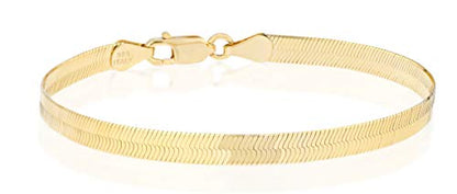 Miabella Italian 925 Sterling Silver, 18K Gold Plated Herringbone Bracelet | 4.5mm Flat Snake Chain, Fine Jewelry For Women, Made in Italy - color: yellow-gold-plated-silver, size: 7 Inch