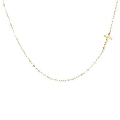 Sterling Silver Sideways Cross Necklace with Adjustable Rolo Chain and Faith Keepsake Card Gift For Women - style: 14K Gold over Sterling Silver