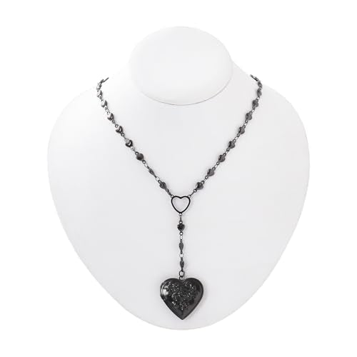 Personalized Heart Locket Necklace for Women Stainless Steel- Heart Necklace - color: Black-F