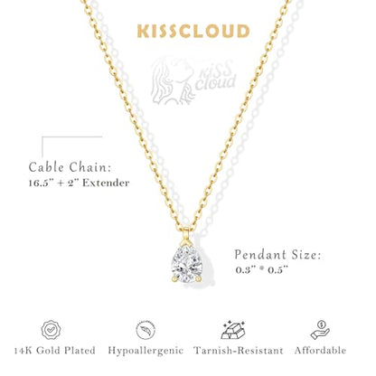 Gold Silver Necklace for Women, Dainty Cubic Zirconia Pendant | Teardrop CZ Charm, 14K Gold/Sterling Silver Plated, Adjustable Chain, Hypoallergenic & Waterproof Jewelry, Cute Trendy Gift - color: Gold-CZ teardrop/cable chain