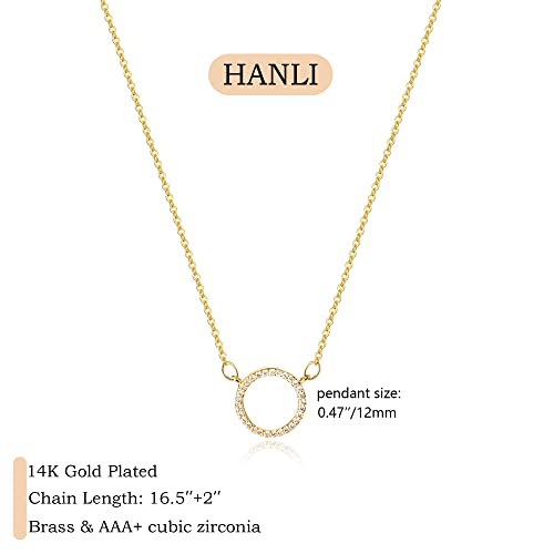 HANLI 14K Gold Plated Necklaces for Women - Dainty Butterfly, Star of David, Moon and Star, Sun, Lotus, Infinity, Hummingbird, Bee,Boots,Chill,Sunflower Pendant Designs - Elegant Jewelry for Women - color: Circle CZ