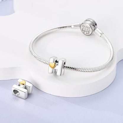 925 Sterling Silver Letter Charms A-Z for Bracelet Necklace Alphabet Bead | Heart letter A B C D G J charm initial gold Pendant beads Jewelry Gift for Women - color: Letter H