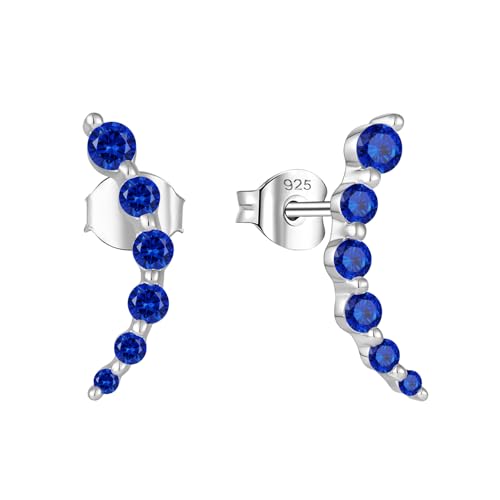 Starchenie 925 Sterling Silver Climber Earring Ear Crawler Stud Earrings for Women - color: Sapphire