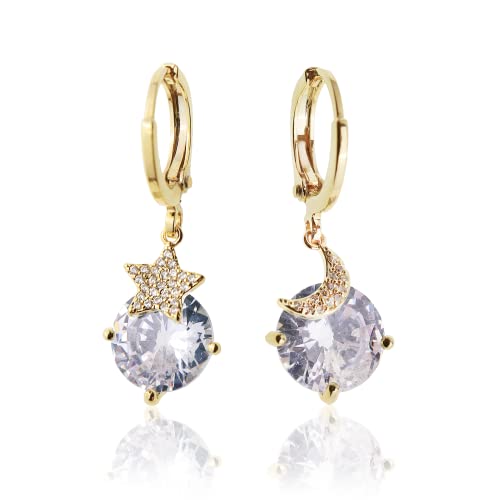 Sonateomber Gold Silver Small Hoop Dangle Earrings for Women, Trendy Dainty Rhinestone CZ Dangling Prom Wedding Leaf Flower Snowflake Butterfly Starfish Fashion Jewelry Gift - color: Purple
