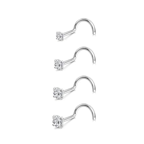 8Pcs Nose Rings Studs Set for Women Men: Hypoallergenic G23 Titanium/316L Surgical Stainless Steel Nose Studs, Nickel-free Lead-free L Shaped Corkscrew Nose Piercing Jewelry CZ 1.5mm 2mm 2.5mm 3mm - style: 4pcs 18G Silver - Stainless Steel