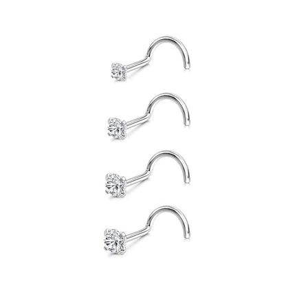 8Pcs Nose Rings Studs Set for Women Men: Hypoallergenic G23 Titanium/316L Surgical Stainless Steel Nose Studs, Nickel-free Lead-free L Shaped Corkscrew Nose Piercing Jewelry CZ 1.5mm 2mm 2.5mm 3mm - style: 4pcs 20G Silver - Stainless Steel