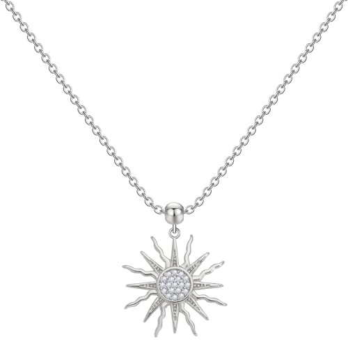 Dainty 14k Plated Gold Sun Necklace for Women, Trendy CZ Sunburst Pendant Necklace Non Tarnish Jewelry for Gifts - style: Platinum Sun
