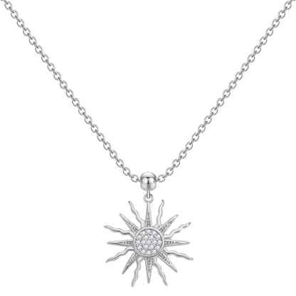 Dainty 14k Plated Gold Sun Necklace for Women, Trendy CZ Sunburst Pendant Necklace Non Tarnish Jewelry for Gifts - style: Platinum Sun