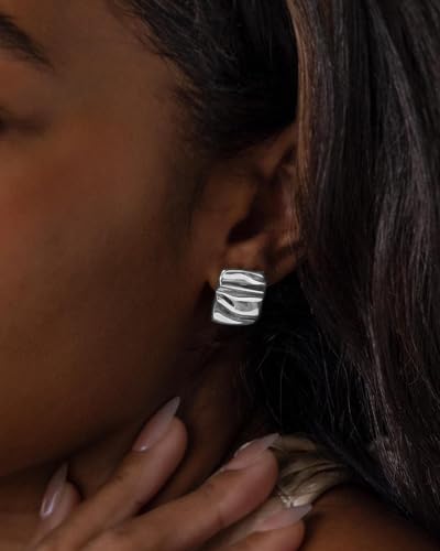 Gold Chunky Earrings for Women Trendy, 14K Gold Plated Dainty Kont Earrings Statement Minimalist Hypoallergenic Stud Earrings - color: Aimran & Silver