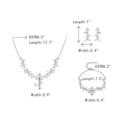 Crysdue Flower Leaf Wedding Jewelry Set for Bridal Bridemaid, Cubic Zirconia Teardrop Elegant Silver/14K/Rose Gold Plated Vine Necklace Dangle Earrings for Prom Party - style: B_Three Set Silver Tone