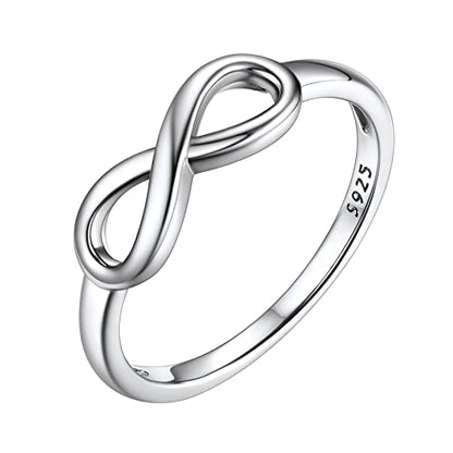 Bestyle Simple S925 Sterling Silver Infinity Rings Cubic Zirconia Rings, Nice Cute BFF Friendship Rings, Dainty Eternity Promise Wedding Bands Perfect Every Day Ring, Size 4-12, Words Engavable - color: 2.Plain Infinity Ring (NO custom)