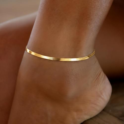 DEARMAY Gold Anklets for Women Waterproof | Non Tarnish14K Gold Plated Ankle Bracelets Set Stack, Summer Beach Jewelry Gifts for Vacation - color: Gold Anklet-P