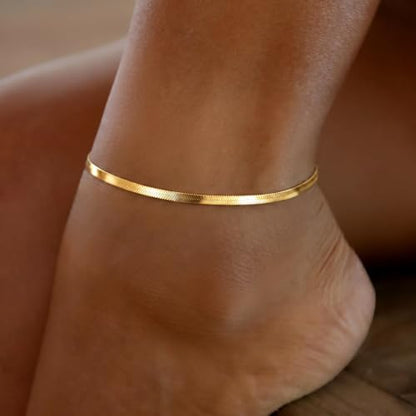 DEARMAY Gold Anklets for Women Waterproof | Non Tarnish14K Gold Plated Ankle Bracelets Set Stack, Summer Beach Jewelry Gifts for Vacation - color: Gold Anklet-P