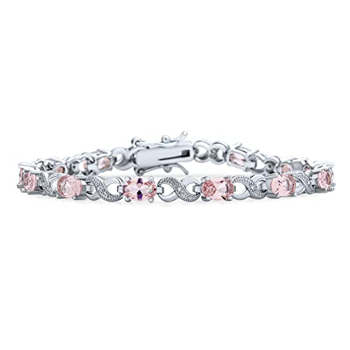 Bling Jewelry Birthstone Colors CZ Oval Infinity Tennis Bracelet Rose Gold Silver Plated - color: Light Pink