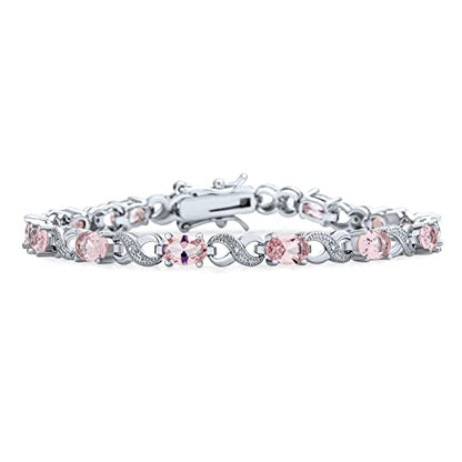 Bling Jewelry Birthstone Colors CZ Oval Infinity Tennis Bracelet Rose Gold Silver Plated - color: Light Pink