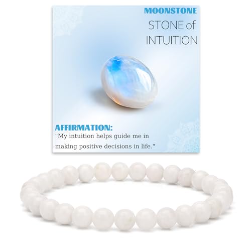 Crystal Beaded Bracelets for Women 4mm Clear Quartz Bead Handmade Gemstone Stretch Elastic Bracelet Natural Stone Crystal Healing Reiki Spiritual Jewelry Gifts - color: Moonstone, size: 6mm