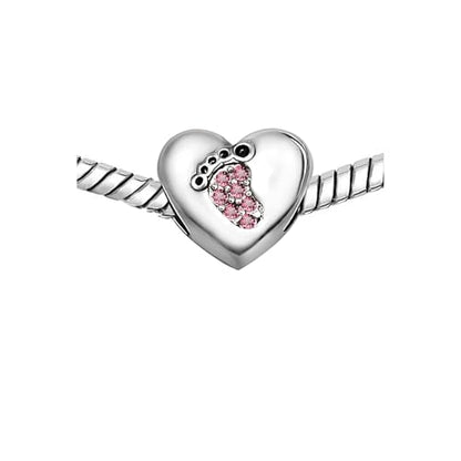 KunBead January-December Birthstone Footprint Heart Birthday Love Bead Charms Compatible with Pandora Bracelet for Mom Daughter Grandma Granddaughter - color: October