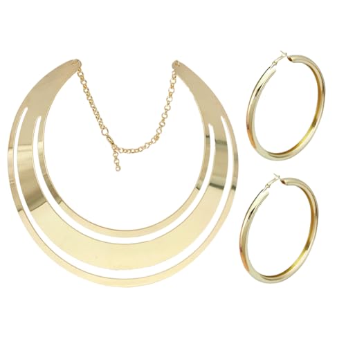 Chunky Gold Necklace Big Statement Chunky Necklace for Women African Tribe Wide Metal Choker Necklaces Jewelry - color: 06 Jewelry Set Gold