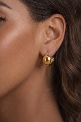 Chunky Gold Hoop Earrings for Women 14k Gold Plated Thick Triple Earrings | Hypoallergenic Trendy Chunky Gold Hoops Earrings,Dainty Jewelry Gifts for Women - style: Gold Teardrop U-Shaped Earring