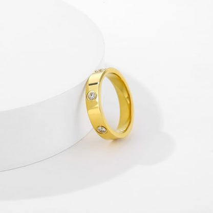 YCSLYW Ladies Stainless Steel Ring Love Friendship Ring Golden high polishing, low allergy Wedding Jewelry Valentine's Day Birthday Gift, 5-10 - color: Love Gold, size: 9