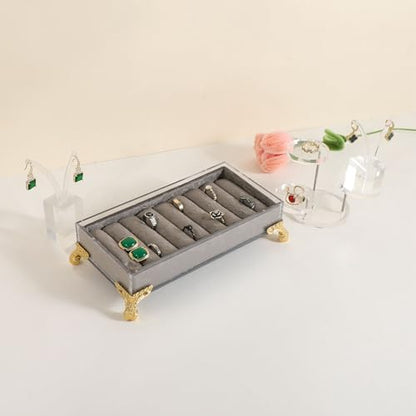velvet slots Ring holder for jewelry organizer, Earring ring display stand for selling, felt ring jewelry holder tray showcase【Velvet slots Ring Holder-Grey】 - color: Grey