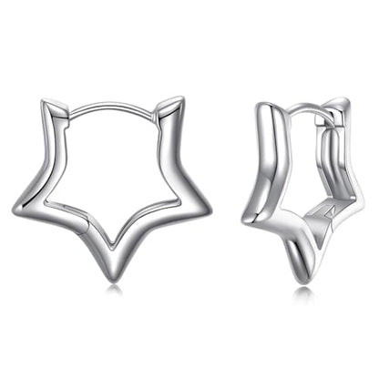 JSGEMSLEE 925 Sterling Silver Star Earrings Cute Small Hoop Earrings for Women Hypoallergenic Sleeper Earrings Cartilage Star Jewelry Gifts