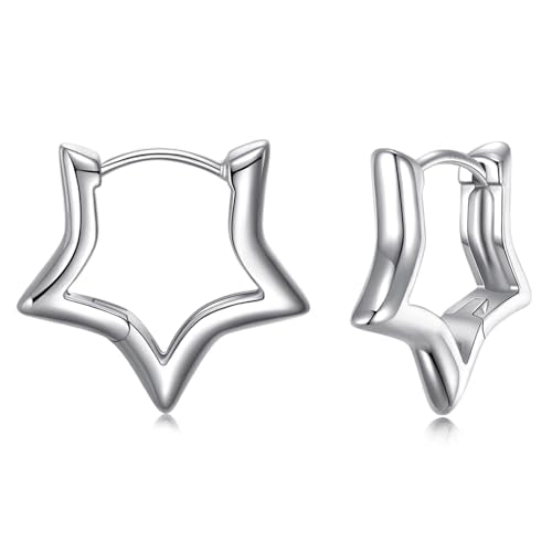 JSGEMSLEE 925 Sterling Silver Star Earrings Cute Small Hoop Earrings for Women Hypoallergenic Sleeper Earrings Cartilage Star Jewelry Gifts