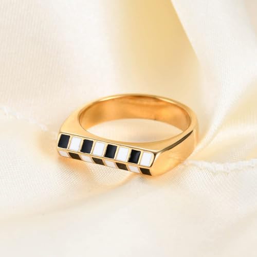 MYNENEY Stainless Steel Square Shape Signet for Men Statement Ring - color: B&W Lattice