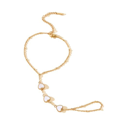 Hand Chain Bracelets for Women 14K Gold Plated Dainty Link Bracelet Bracelets Trendy Ring Bracelet Birthday Jewelry Gifts for Women - style: White Heart
