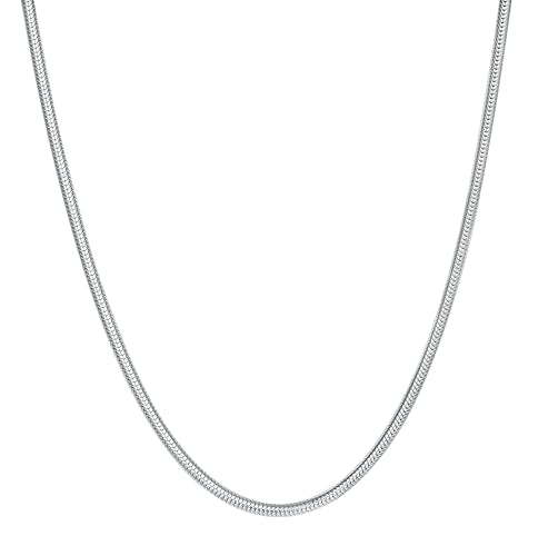 BORUO 925 Sterling Silver Snake Chain Necklace | Waterproof 14K Gold Plated Snake Chain | 1mm 1.5mm Solid Italian Nickel-Free Necklace Lobster Claw Clasp 14-30 Inch - color: Waterproof White Gold Plated Stainless Steel 1.5mm, size: 16 Inch