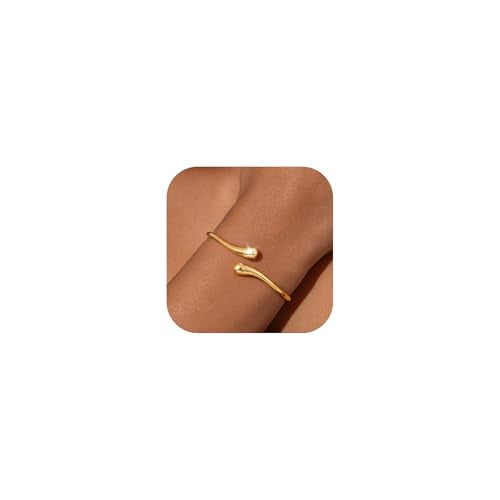 Robaice Gold Cuff Bracelet，14K Gold Plated Bangle Bracelets for Women | Open Cuff Bangle Bracelets, Trendy Chunky Twist Bracelet, Non Tarnish, Waterproof Hypoallergenic Jewelry, Gifts for Women - color: Medium-Gold