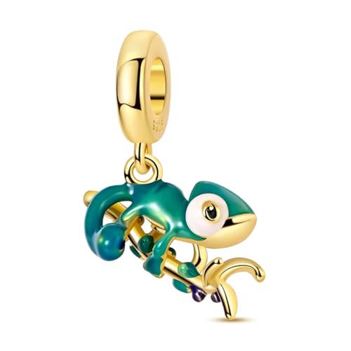 14K Gold Plated Charms for Bracelets Necklace Star Moon Cross Beads Woman | 925 Sterling Silver Charms Butterfly Cute Cat Dog Evil Eye Lucky Bracelet Beads Aesthetic Peandant Jewelry Gift for Mom - color: gold chameleon
