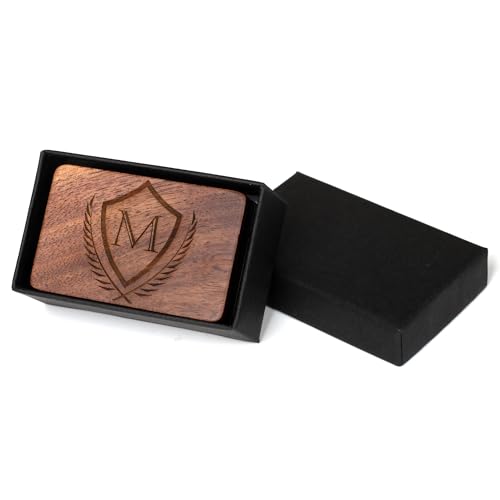 Mens Initial Cufflinks and Tie Clip A-Z Alphabet Letter Black Stainless Cuff Links Tie Bar with Engraved Walnut Wood Box Groom Groomsman Wedding Set - style: Classic-M