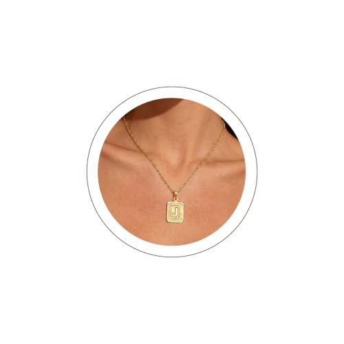 U7 Initial Necklaces for Women, Square Letter Pendant Necklace | Gold & Silver Plated A-Z Pendant | Personalized Large Monogram | 20+2" Adjustable Chain | Gift Packed for Mom Wife Friends - color: a. Gold, style: J