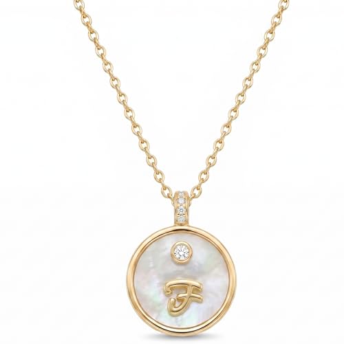 Initial Necklaces for Women Mother of Pearl Gold Letter Necklace Pendant - color: Letter F