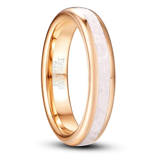 Vakki 4mm 6mm Womens Rose Gold Tungsten Carbide Ring with Mother of Pearl Shell/Marble Inlaid Wedding Band Comfort Fit Size 5-12 - color: D-4mm-Rose Gold & Marble
