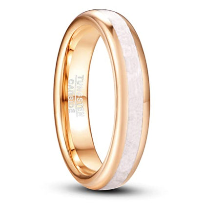 Vakki 4mm 6mm Womens Rose Gold Tungsten Carbide Ring with Mother of Pearl Shell/Marble Inlaid Wedding Band Comfort Fit Size 5-12 - color: D-4mm-Rose Gold & Marble